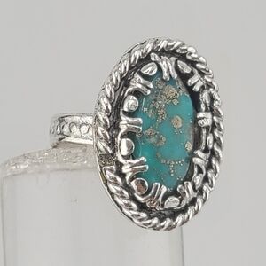TURQUOISE OVAL RING HANDMADE IN STERLING SILVER METAL SIZE 8